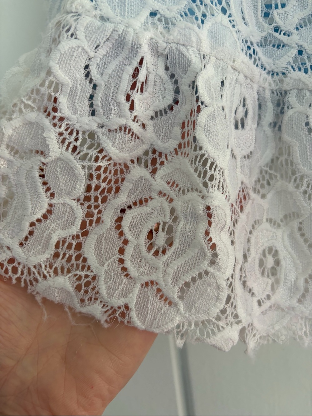 Anthropologie Maeve White Lace Peplum Crop Top with Light Blue Underlay - Picture 14 of 15